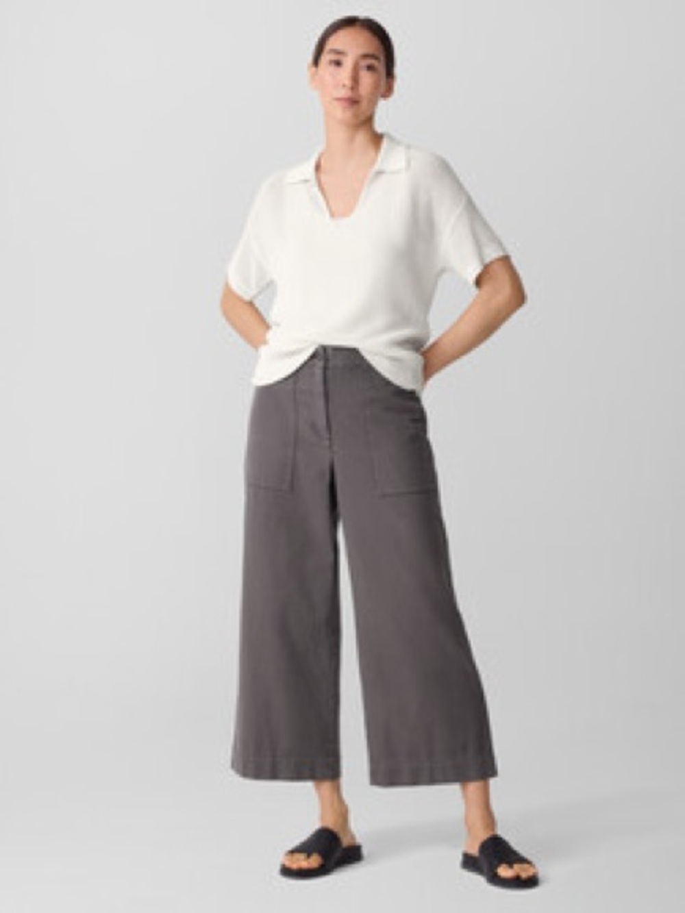 Eileen Fisher Rye Garment-Dyed Utility Cotton Wide-Leg Pant